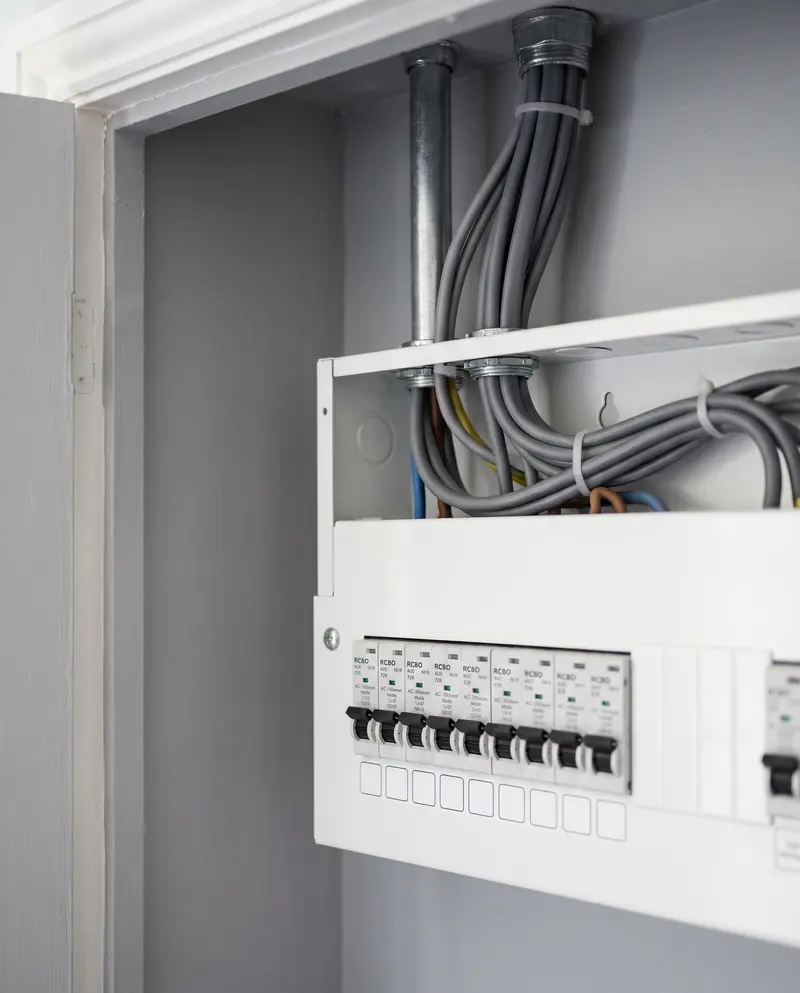 A new consumer unit with a neat row of breakers